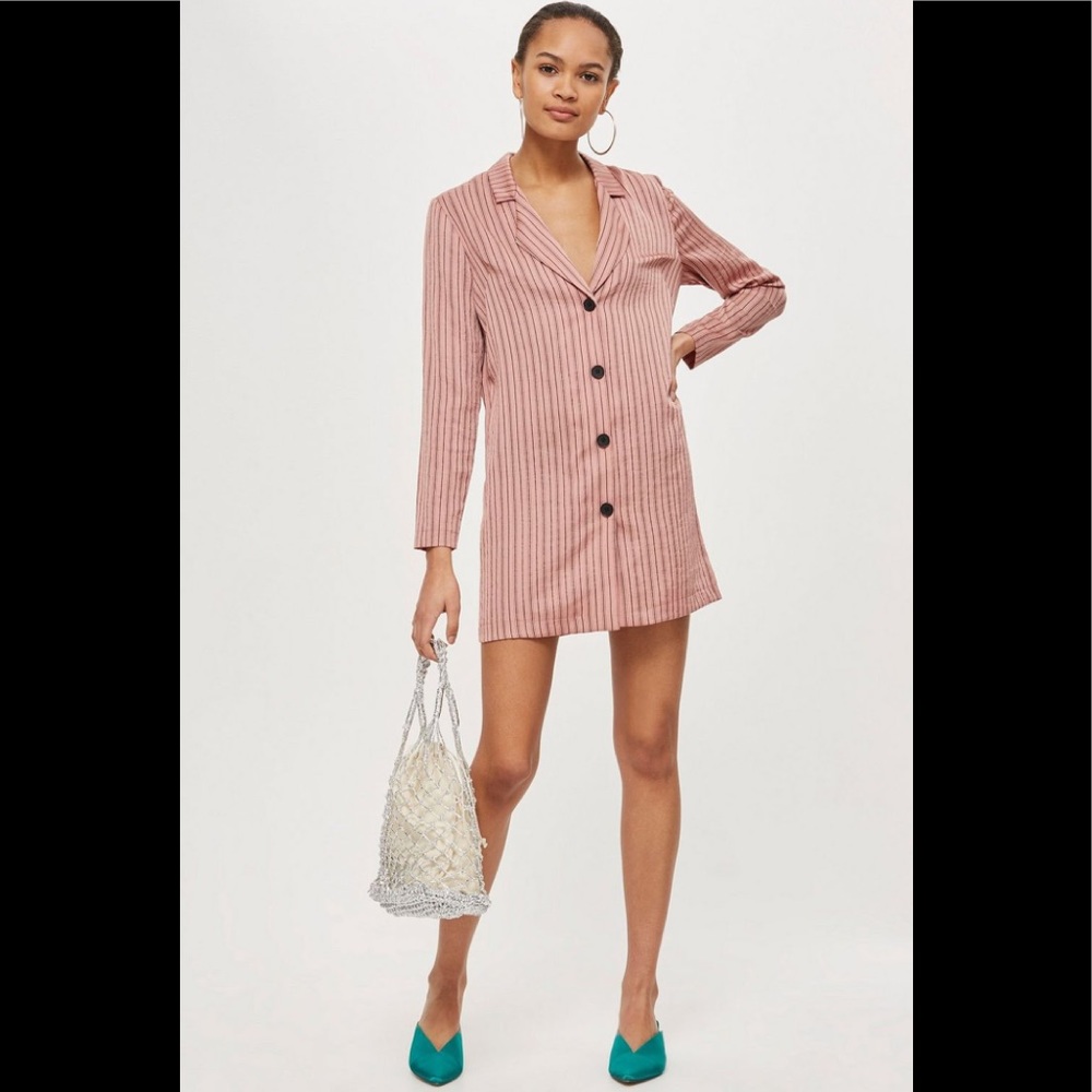 Topshop striped satin pink shirt dress, size 8
